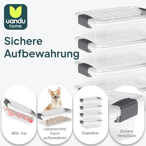 uandu Aufbewahrungsbox mit deckel groß, 4er Set BPA Frei Kunststoff, Aufbewahrungsboxen Stapelbar, Hundefutter trocken 15kg Aufbewahrung, Plastikbox, Storage Boxes - 34Lx4