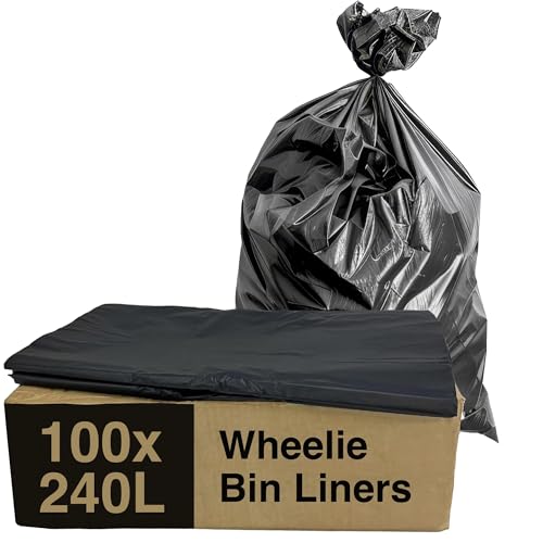 Clearly Black Bin Bags for Wheelie Bins, Pack of 100, 240L Bin Liners, Medium Duty Bin Bags for Compost, Rubbish and More, Large Recyclable Rubbish Bags