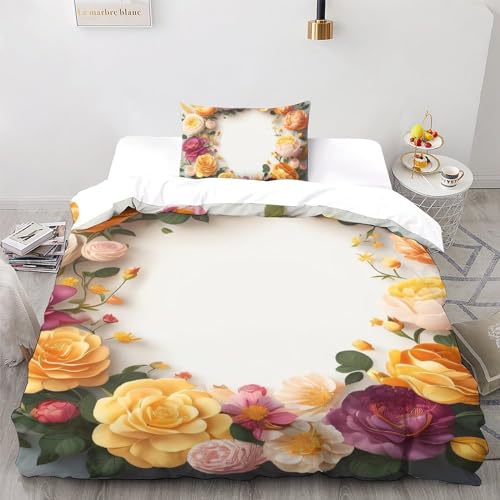 Parure de lit fleurs infroissable en microfibre douce avec zippe - 3