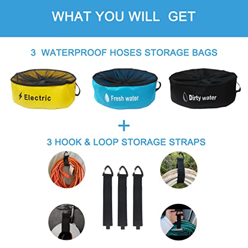 Image of RV Hose Storage Bag, 3 Pack Utility Bag for Sewer Hose, Camper and RV Accessories with 3 Storage Straps, 3 Colors for Fresh & Black Water Hoses, Electrical Cords and Camper Accessories