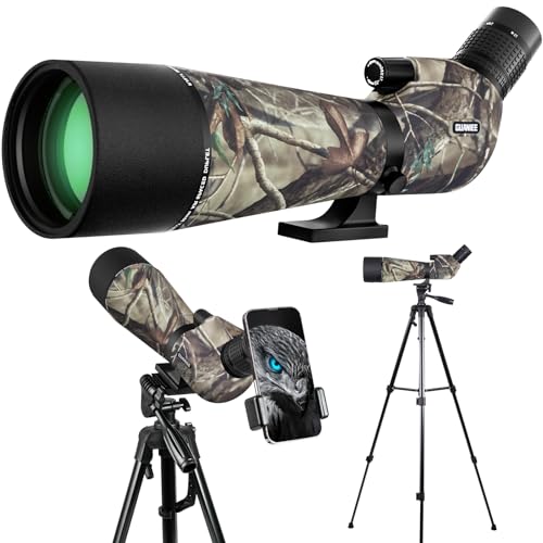 GUANIEE 25-75x80 Spotting Scope for Target Shooting with Upgraded Tripod Carrying Bag and Phone Adapter Spotter Scope for Bird Watching, Wildlife Viewing Camo