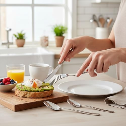 Image of 30 Pcs Silver Cutlery Set for Dining Table the Perfect Mirror Polish Hevy Duty Tableware Including Dinner Spoons, Dinner Forks, Dinner Knives, Dessert Spoons & Dessert Forks