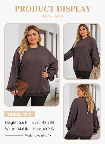 Image of Eytino Women Plus Size Sweatshirt Oversized Crew Neck Long Sleeve Tops | Fall Fashion Clothes 2026, Oversized Sweat Shirt, Soft Comfy Pullover, Travel Casual Work Lounge Daily Outfit