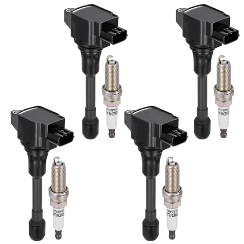 Image of BDFHYK 4 Ignition Coil Pack UF719 and 4 Iridium Spark Plug 91187 Compatible with Nissan Versa 2012-2019, Versa Note 2014-2019 1.6L l4 Coil for C861 COP621 GN10648 5C1896