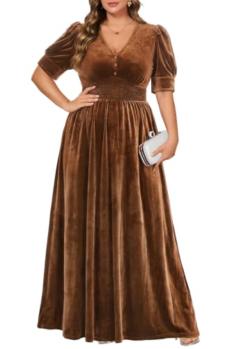 Image of Pinup Fashion Velvet Wedding Guest Dress-Fall Formal Floral Maxi Dresses