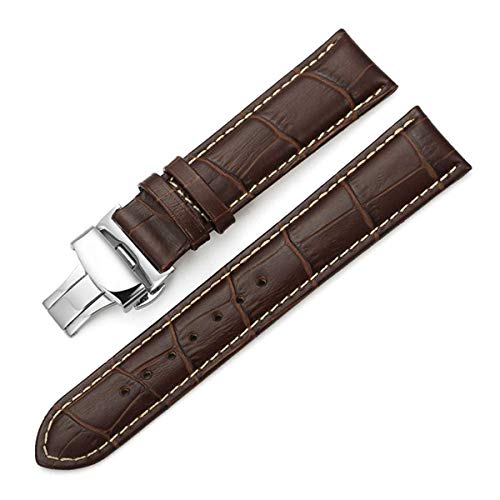 Men's Watchbands,18/19/20/21/22/24mm Leather Watch Band Silver Deployment Buckle Watch StrapWatch Bands