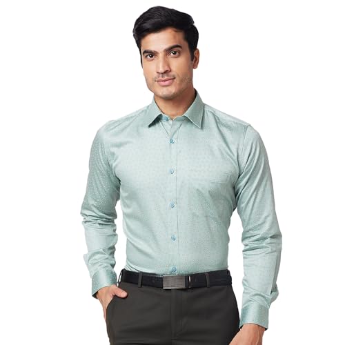 Image of Raymond Men's Slim Fit Self Design Petrol Shirt
