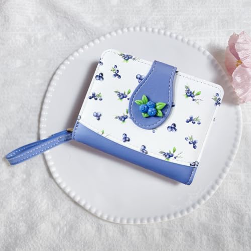 Cute Print Wallet Blueberry Strawberry Cherry Wallet with Credit Card Slot Zipper Coin Pocket for Women Girls (PURPLE) 5