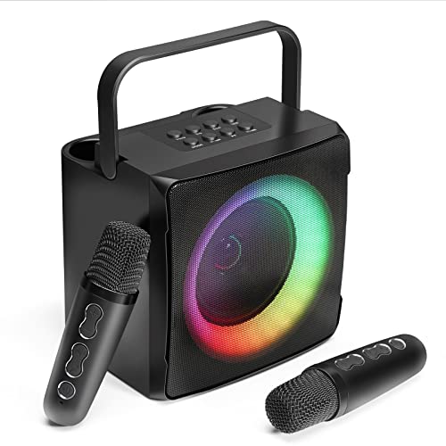 Afaith Máquina De Karaoke, Altavoz De Karaoke Portátil Con 2 Micrófonos Inalámbricos Con Iluminado Rgb, Karaoke Profesional Soporte Bluetooth U Stick Conexión Aux Para Infantil, Adultos