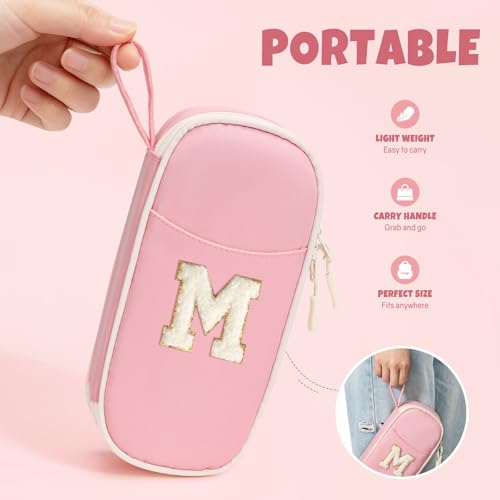 Image of SUNEE Cute Pencil Case, Kawaii Big Capacity Pencil Pouch, Personalized Initial Pencil Bag with Zipper, Stationery Storage and Organizer, Back to School Supplies, Pen Box for Girls & Boys, Teen, M-Pink