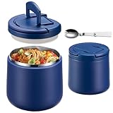 Itslife Thermobehälter für Essen 600ml, Warmhaltebehälter Essen Edelstahl mit Schnallendeckel und Löffel, Thermo Lunchbox Kinder Auslaufsicher, Essensbehälter für Picknick, Schulen und Büros, Blau