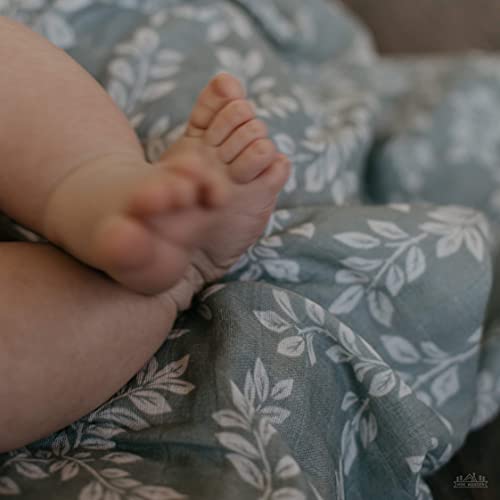 Image of Mini Wander Swaddles for Newborns Muslin Swaddle Blankets - Breathable Soft Gender Neutral Receiving Blanket Baby Essentials | 47 x 47 Cotton - Leafy Sprig (Blue)