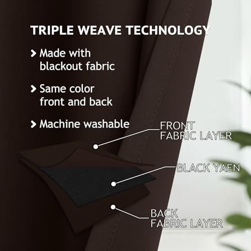Image of COSVIYA Grommet Room Darkening Dark Brown Curtains 63 inch Long for Bedroom | Light Blocking Insulated Thermal Curtains for Living Room, Blackout Thick Polyester Window Drapes,52x63 inches, 2 Panels