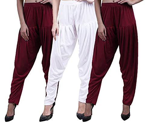 Image of CASUALS Women's Regular Fit Viscose Drawstring Patiala Harem Pants Combo Pack 3