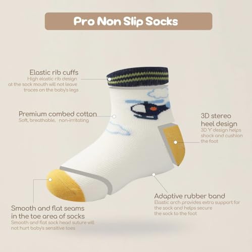 Image of Organic Cotton Ankle Length Anti Slip Socks For Baby With Grip 0-36 Months-Cartoon, Multicolored