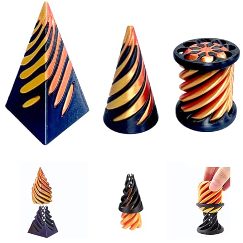 Impossible Cone (3PCS), 3D Imprimé Spiral Cone Fidget Toy, Jouet de Cône en Spirale, Sculpture de passthrough Pyramide, Stress Relief décorations de Bureau pour Enfants Cadeau pour Adultes - Or