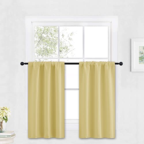 RYB HOME Bathroom Curtains Room Darkening Privacy Small Window Curtains for Bedroom Kitchen Basement RV Camper Portable, Wide 29 inches x Long 30 inches, Light Yellow, 2 Panels