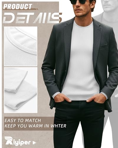 Riyiper 3 Pack Men's Ribbed Thermal Shirts Crew Neck Long Sleeve Tops Winter Stretchy Slim Basic Undershirt3