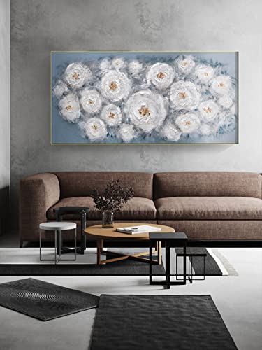 Peinture à l'huile sur toile de luxe texture 3D fleur blanche salon moderne