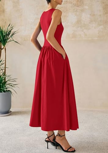 Image of PRETTYGARDEN Maxi Dresses for Women 2026 Summer Casual Sleeveless Patchwork Flowy Vacation Sundress Knit Long Work Tank Dress