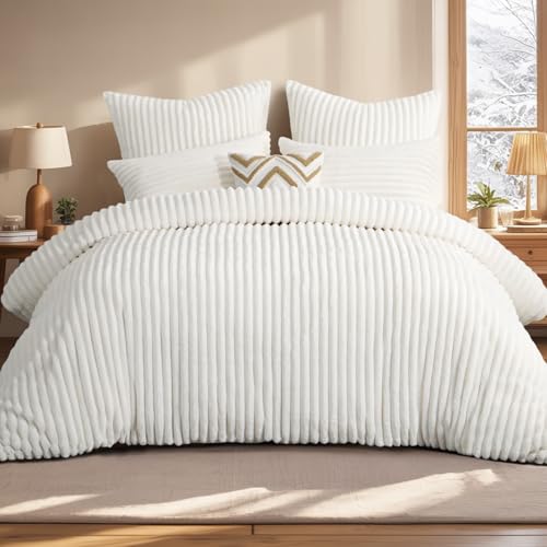 Aisbo Winter Warm bettwäsche 220x240 3teilig Weiß - Cord Flauschige...