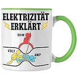 Trendation - Elektriker Tasse Geschenk Kaffeetasse Gadget Lustig Geschenkidee Männer Elektrizität Ohm Volt Amp Elektrotechnik Elektroniker Elektrotechniker Elektroinstallateur Geschenke (Grün)