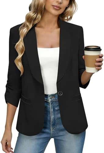 Black Blazer Women, Spring Blazers for Women Business Casual Lapel Collar Long Sleeve Open Front Work Office Suit Jackets Fall Light Outfits 2026 Black M