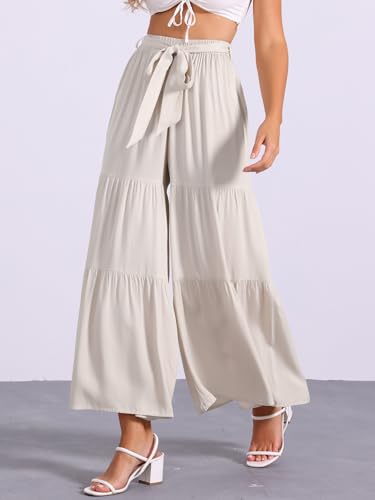 Image of Allegra K Women's 2026 Summer Wide Leg Palazzo Pants High Waisted Flowy Trendy Casual Lounge Boho Beach Ruffles Trousers