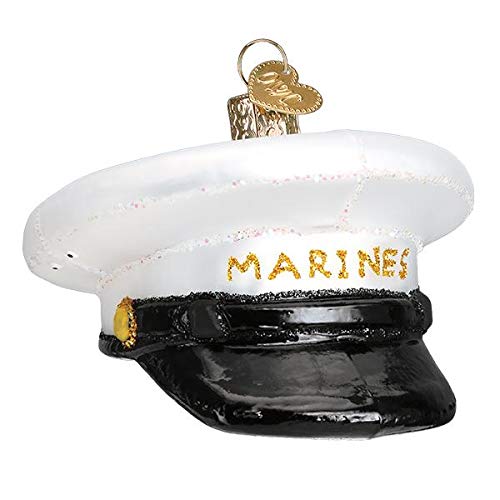 Glass Blown Ornament with S-Hook and Gift Box, Other Selection (Marine's Cap, 32378)