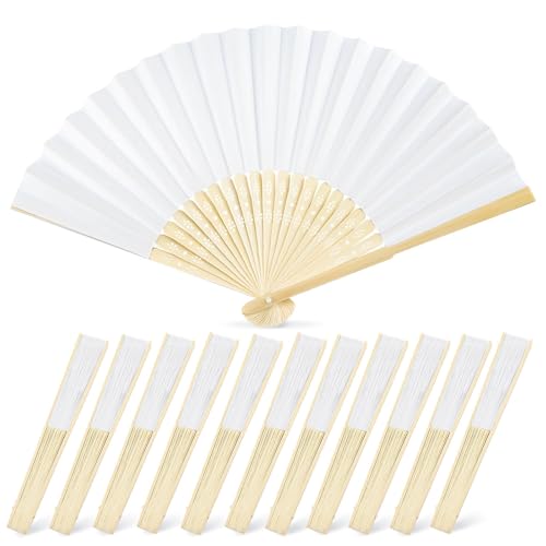 JOHOUSE 12 Pcs White Paper Fans Handheld...