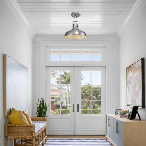 Image of Brushed Nickel Modern Pendant Lights Kitchen Island Fixtures | ETL Certificate,Industrial Adjustable Height Vintage Dome Hanging Light Fixtures for Barn,Dining Room 2 Pack