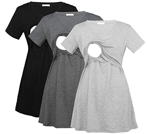 Image of Bearsland Womens 3 Packs V Neck Nursing Tops Maternity Breastfeeding Tee Shirts