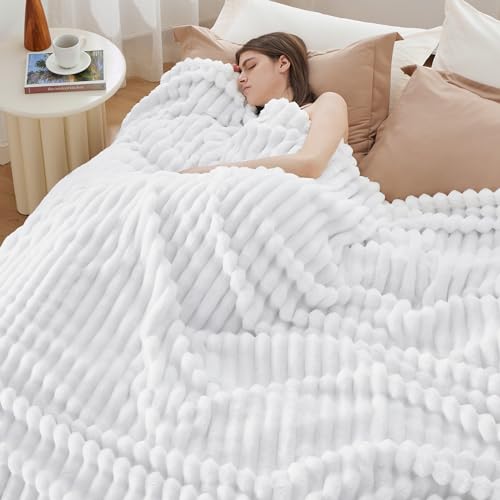 BEDSURE Kuscheldecke 230x270 Zimmer Deko - Tagesdecke, Weiß – Ansicht 3