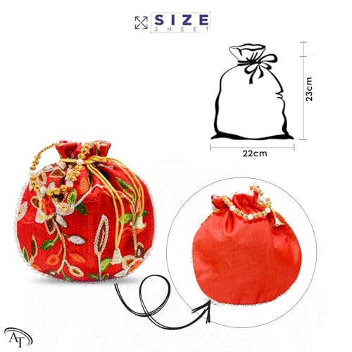 Image of Women Potli Bags | Zari Embroidered Silk With Drawstring | Traditional Return Gifts for Mehandi, Haldi, Baby Shower, Wedding, Sangeet, Seemantham