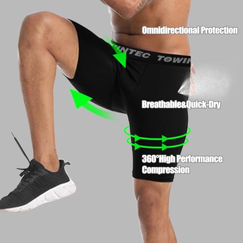 Towintec Męskie spodenki kompresyjne sportowe rajstopy do biegania bielizna trening sportowy spandex warstwa bazowa krótkie dla motocyklistów koszykówka siatkówka trening, Czarny, S