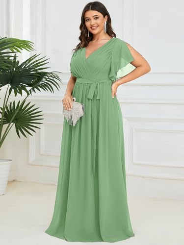Image of Ever-Pretty Plus Women's Chiffon Bridesmaid Dress A-Line Empire Waist Floor Length Plus Size Formal Wedding Guest Dresses