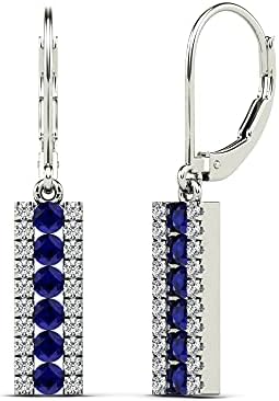 JewelAngel 14K White Gold 1/5ct.TDW Diamond and Blue Sapphire Bar Drop Earrings (H-I, I1-I2)