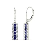 JewelAngel 14K White Gold 1/5ct.TDW Diamond and Blue Sapphire Bar Drop Earrings (H-I, I1-I2)