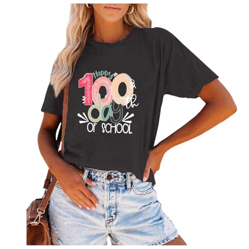 Image of 100th Day of School Shirt for Women Teacher Graphic T-Shirt Funny Teach Short Sleeve Tee Tops