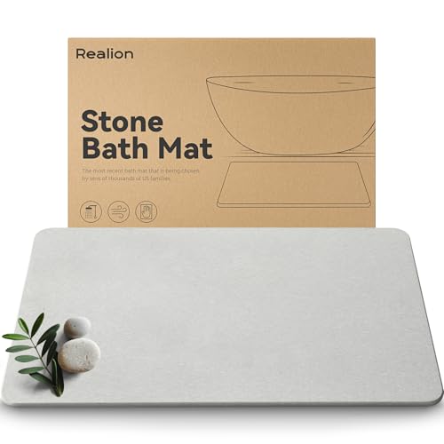 Realion Stone Bath Mat, Dries Quickly, Non-Slip Diatomaceous Earth Stone Bath Mats for Bathroom, Super Absorbent Stone Shower Mat, Easy to Clean, 23.5