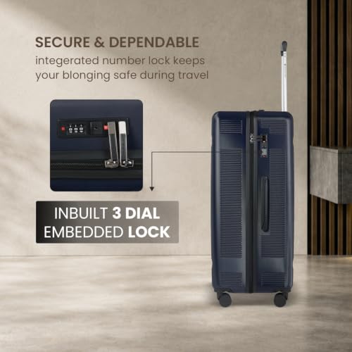 Image of SWISS MILITARY Pascal Lightweight PC Hard Large Check in Travel Luggage Trolley Bag with Anti-Theft Zippers & 3-Dial Lock, 360 Wheels, Wet Pocket & Aluminium Handle Suitcase Set of 3 -Navy