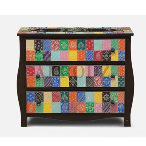 Image of APRODZ Wooden Handpainted Chest of Drawer Cabinet for Storage for Living Room (Multicolor)