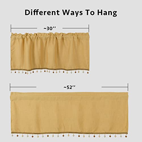 Th3Mys Valances For Windows With Beads Thick Kitchen Curtain Thermal Insulated Room Darkening Rod Pocket Bathroom Living Bedroom Cafe, 52In W X 18In L, Yellow #TOP7