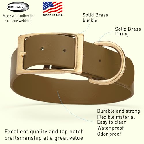 Image of Viper Biothane Heavy Duty Waterproof Dog Collar Strong Coated Nylon Webbing w /Solid Brass Hardware Odor-Proof Easy to Clean High Performance Fits Small Medium or Large Dogs, Coyote Brown