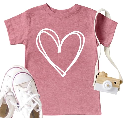 Image of LAZYCHILD Kids Valentine Shirt Girls Valentines Day Shirts Heart Graphic Long Sleeve Striped Tee Tops 5-14 Years