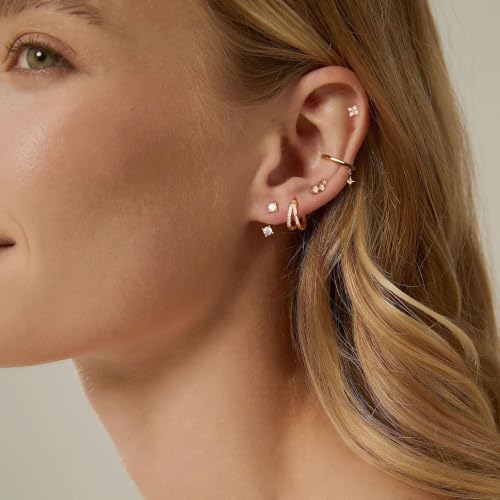 Image of Gold Earrings for Women, 14k Gold Plated Dangle Huggie Earrings for Women Trendy Dainty Gold Hoop Earring Stacks Hypoallergenic Pearl Chain Drop Cartilage Earring Fashion Womens Jewelry