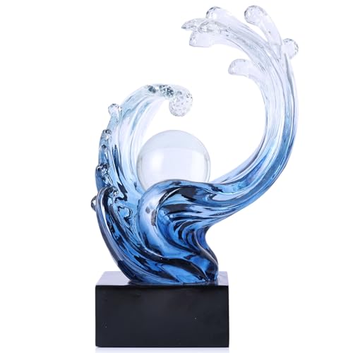 Blue Ocean Wave Statue for Beach House Decor,Resin Modern Abstract Art,For Coastal Nautical Office Surfers Gifts,Coffee Table,Tv Stand,Dining Table Center Decorative Shelf Decor Accent for Men (Blue)