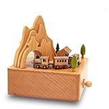 EFLSYFC Handmade Wooden Rotating Music Boxes - Musical Box Smart Castle Toy Decoration Featuring Mountain Tunnel with Small Moving Magnetic Train (Little Train)