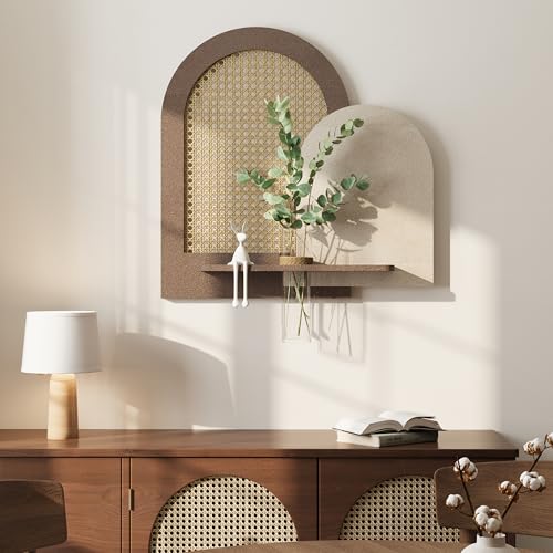 Troartos 3D Textured Boho Neutral Wall Art Decor With Shelf, Modern Beige and Brown Artwork for Walls With Green Accent, Minimalist Wall Decor for Living Room, Hallway, Kitchen, Bedroom, Office 24x24