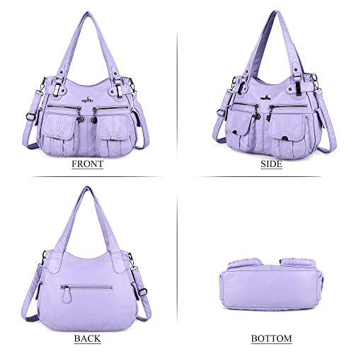 Image of Angel Kiss Women's Designer Handbag Large Double Zipper Multi Pocket Washed Leather Purse